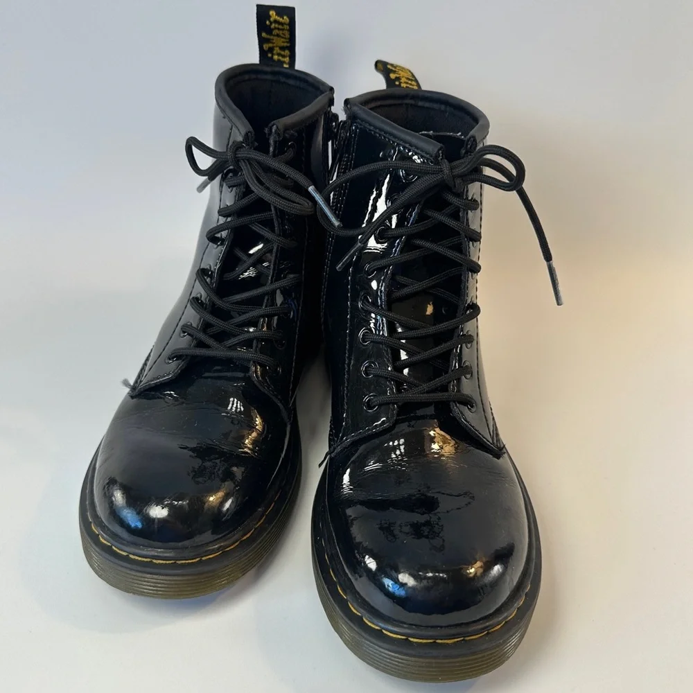 Doc Martens Girls Kids 3 Black Lace Up Patent‎ Leather Boots 1460 J